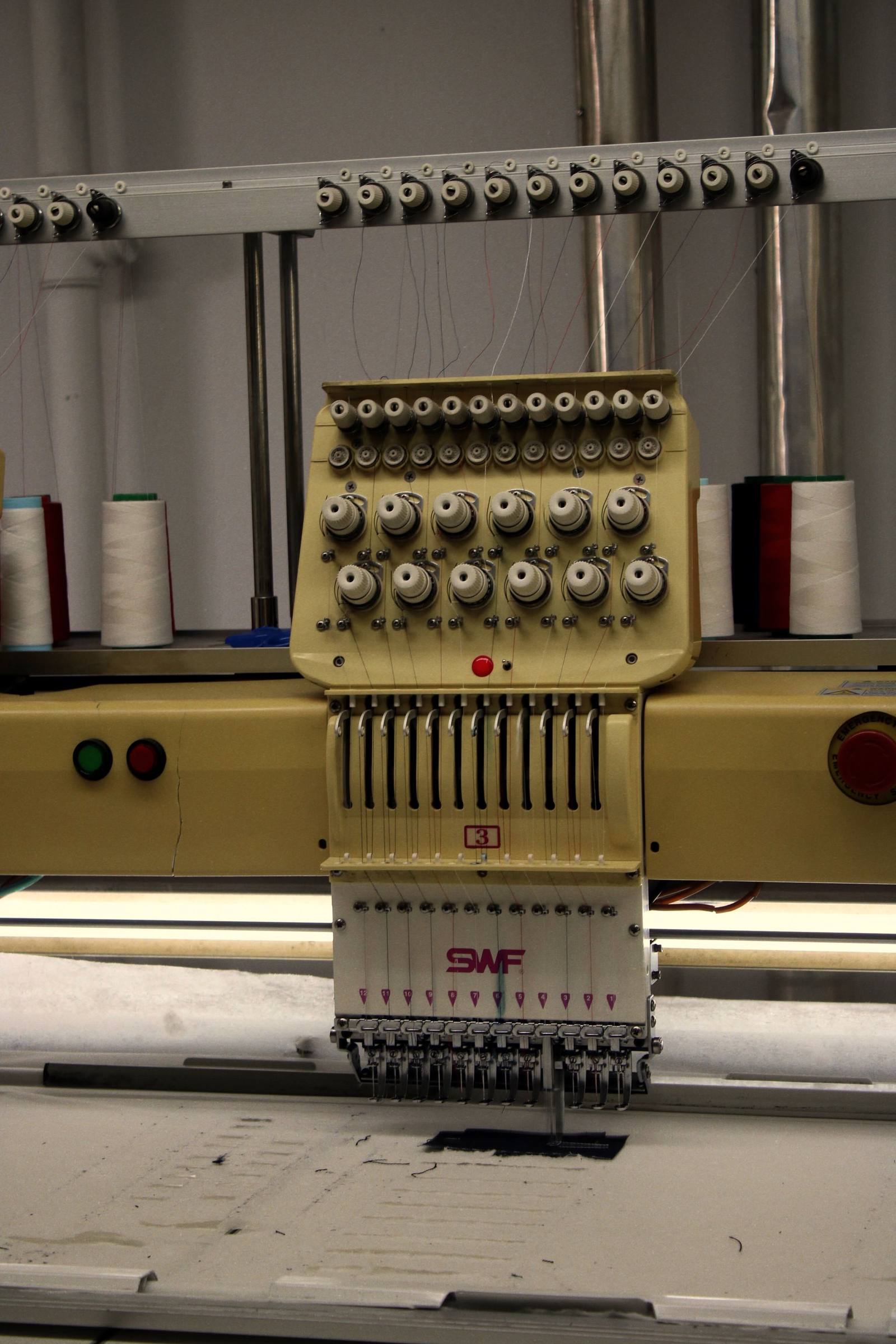Industrial embroidery machine front